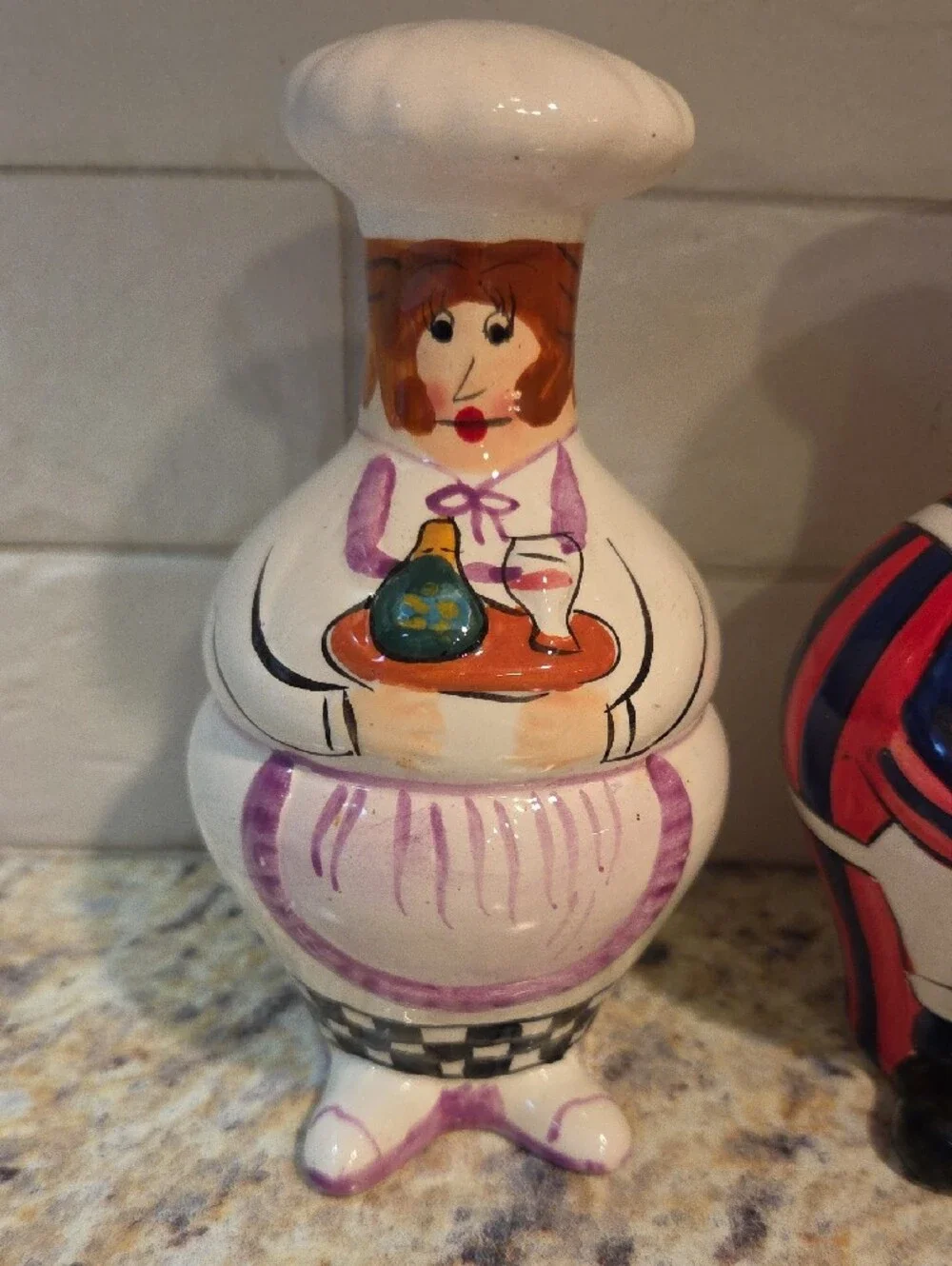 Whimsical Chef Salt and Pepper Shakers - White with Purple & Red Accents